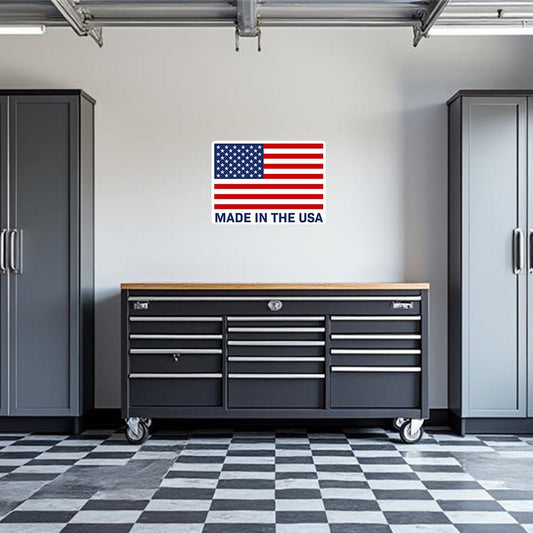 Made in USA Flag Garage Wall Decal | Patriotic Vinyl
