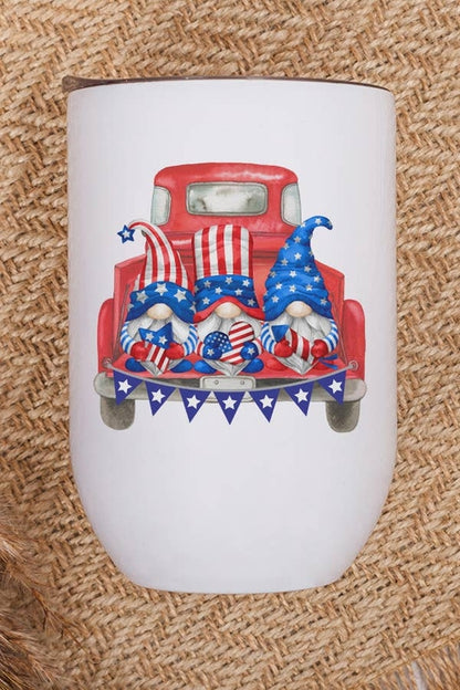 Patriotic America USA Gnome Red Truck Wine Cup Tumbler