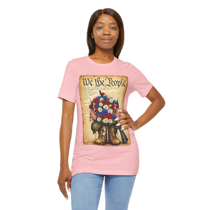 America 250 Flag Bouquet Tee — We the People Military Boots Memorial Shirt