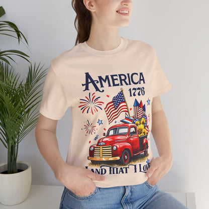 Patriotic Red Truck T‑Shirt — "America 1776 Land That I Love" Fourth of July Tee
