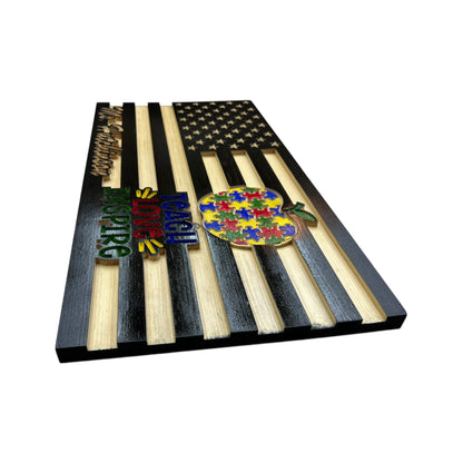 Wooden American Flag for Teachers with Personalized Engraving