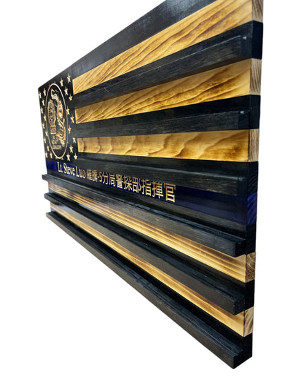 Custom Challenge Coin Display American Flag with Engraved Badge and Personalization