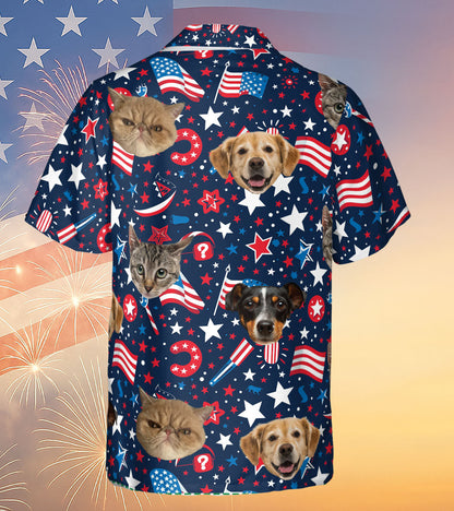 Custom Pet Face Hawaiian Shirt - Personalized Dog Cat Photo 4th of July Shirt