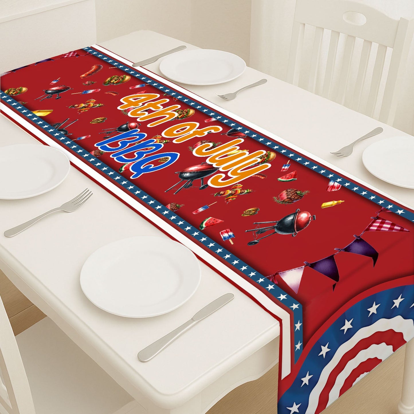 BBQ 4th of July Table Runner | Patriotic American Independence Day | Trump 4th Of July Table Runner For Kitchen 682359 - GOP