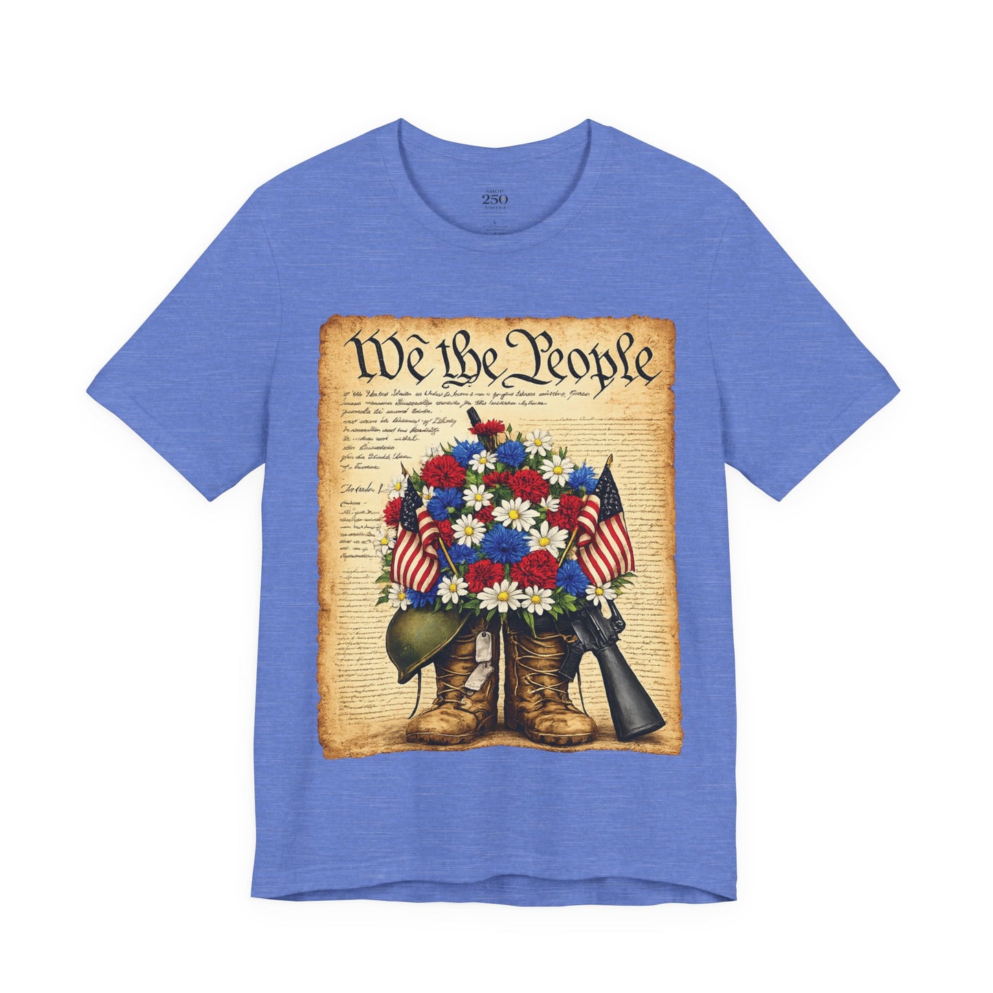 America 250 Flag Bouquet Tee — We the People Military Boots Memorial Shirt