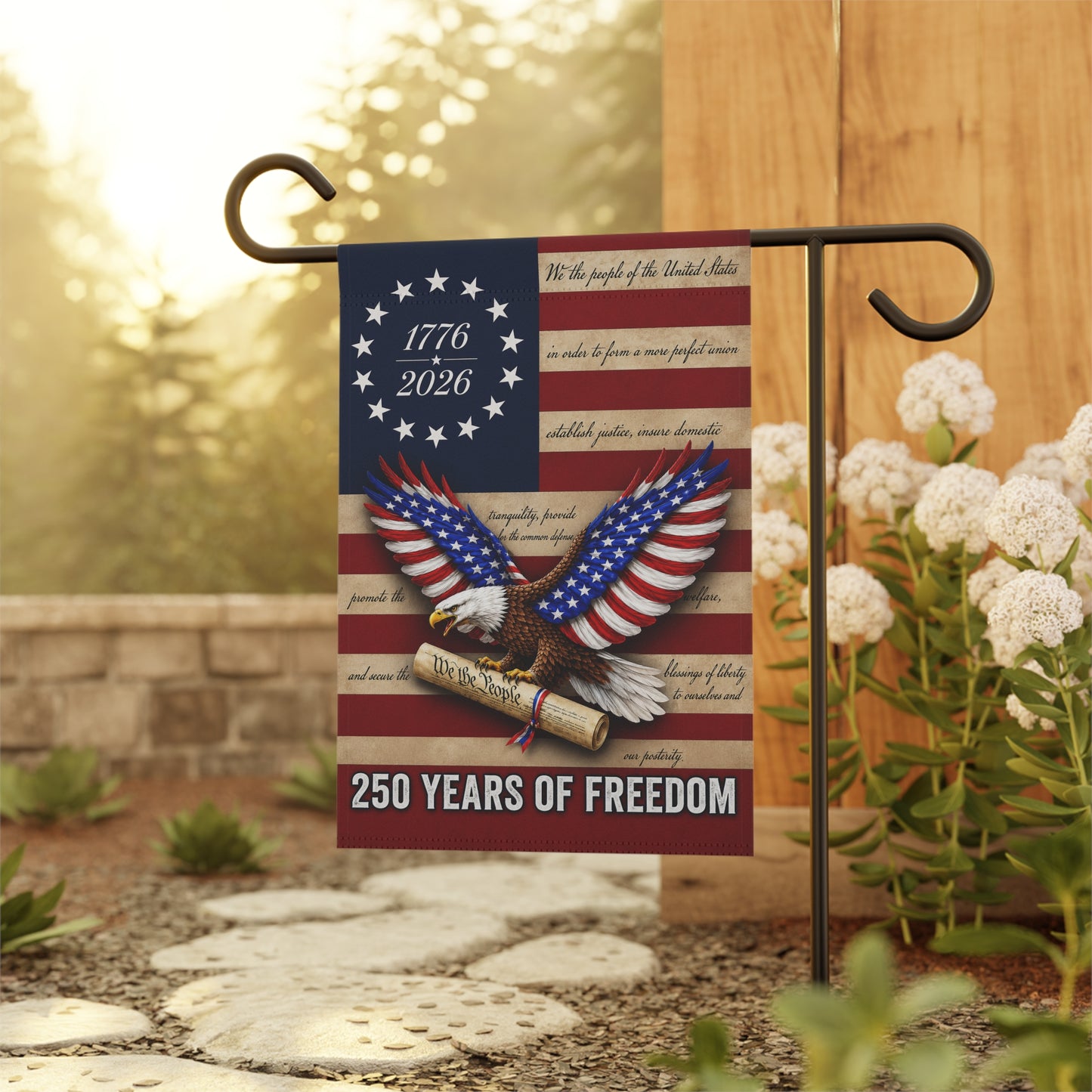 250 Years of Freedom Patriotic Garden Flag | Eagle & Flag Design