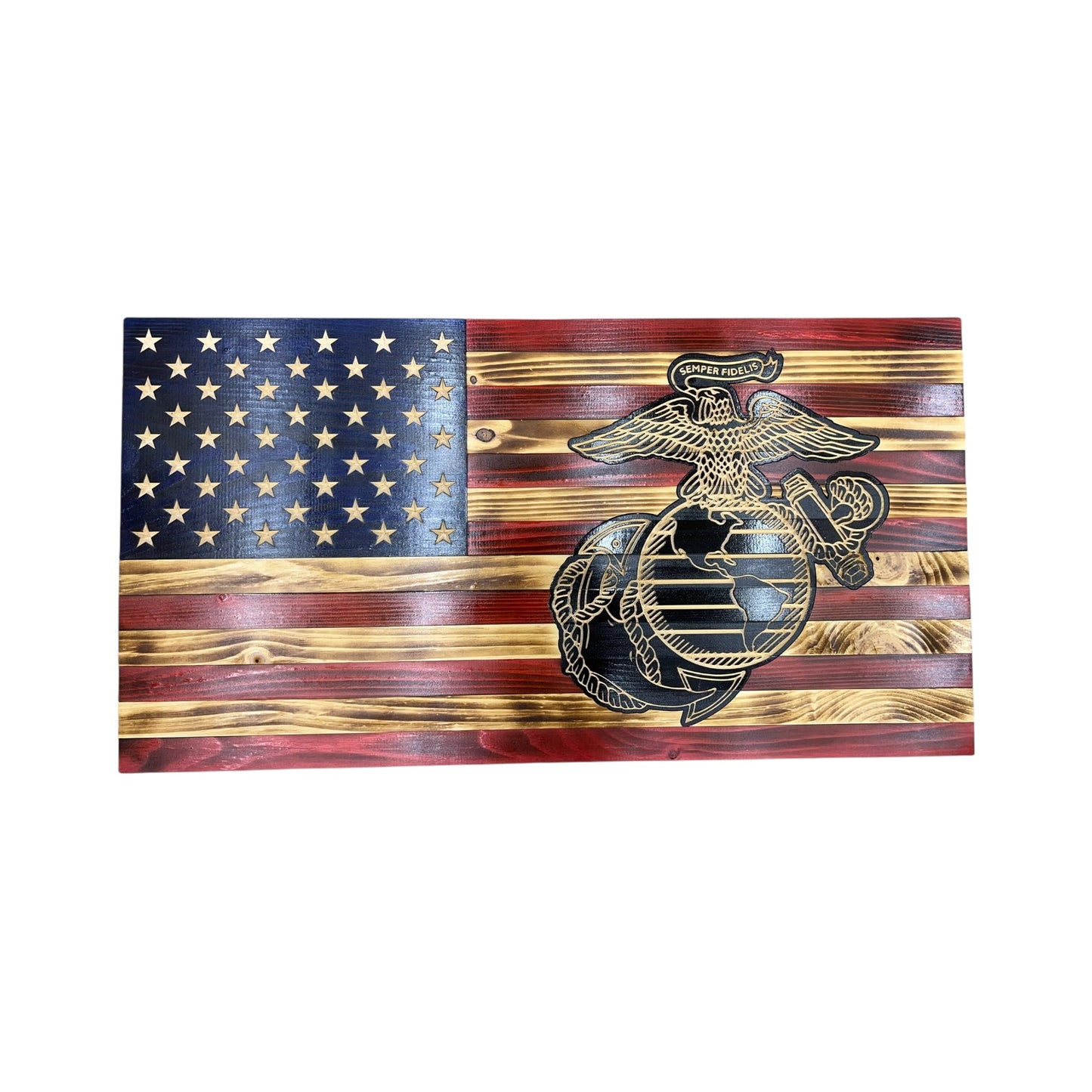 Wooden American Flag with Marine Corps Logo and Personalization