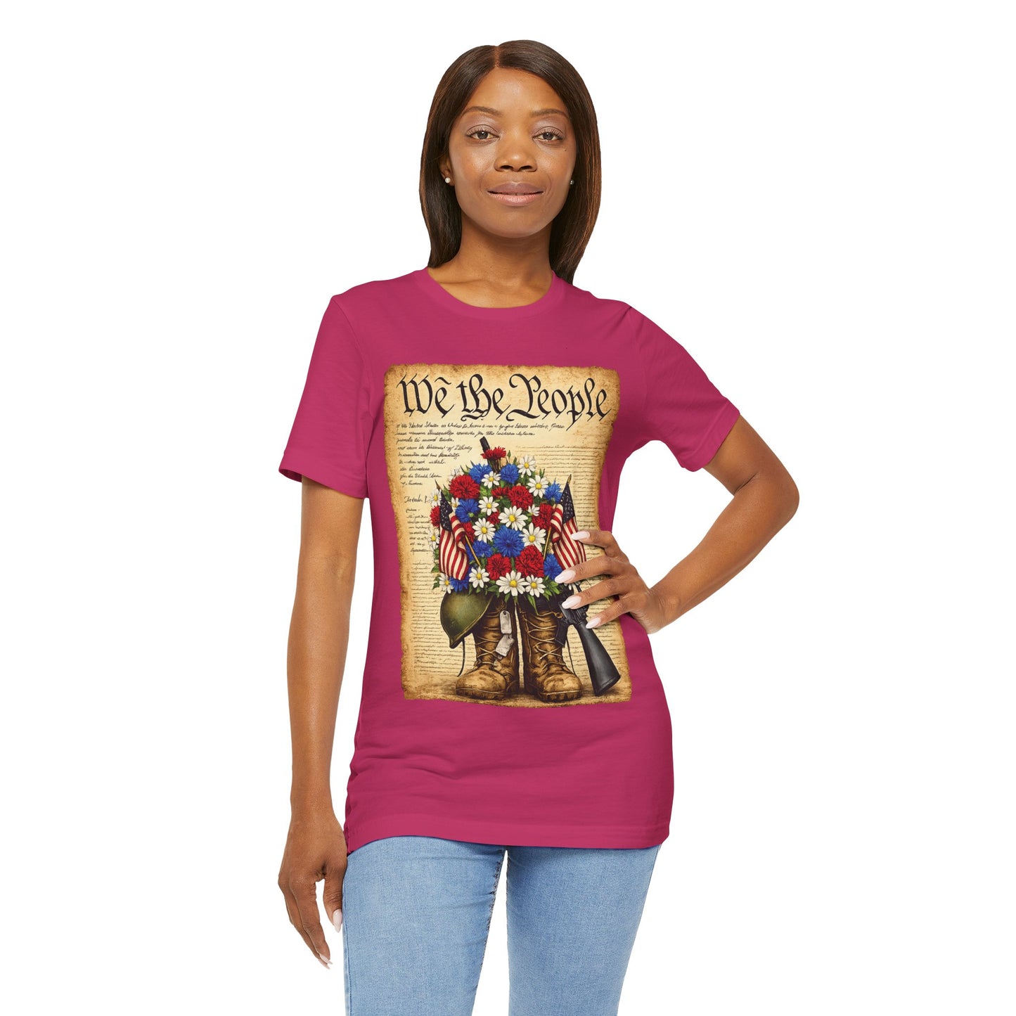 America 250 Flag Bouquet Tee — We the People Military Boots Memorial Shirt