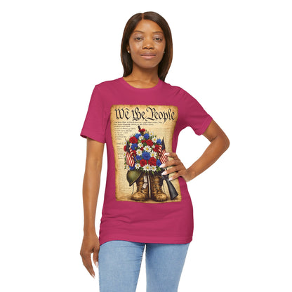 America 250 Flag Bouquet Tee — We the People Military Boots Memorial Shirt