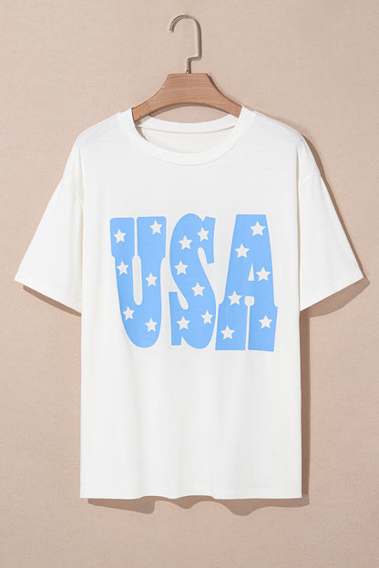 Sky Blue USA Graphic Crewneck Plus Size Patriotic Tee