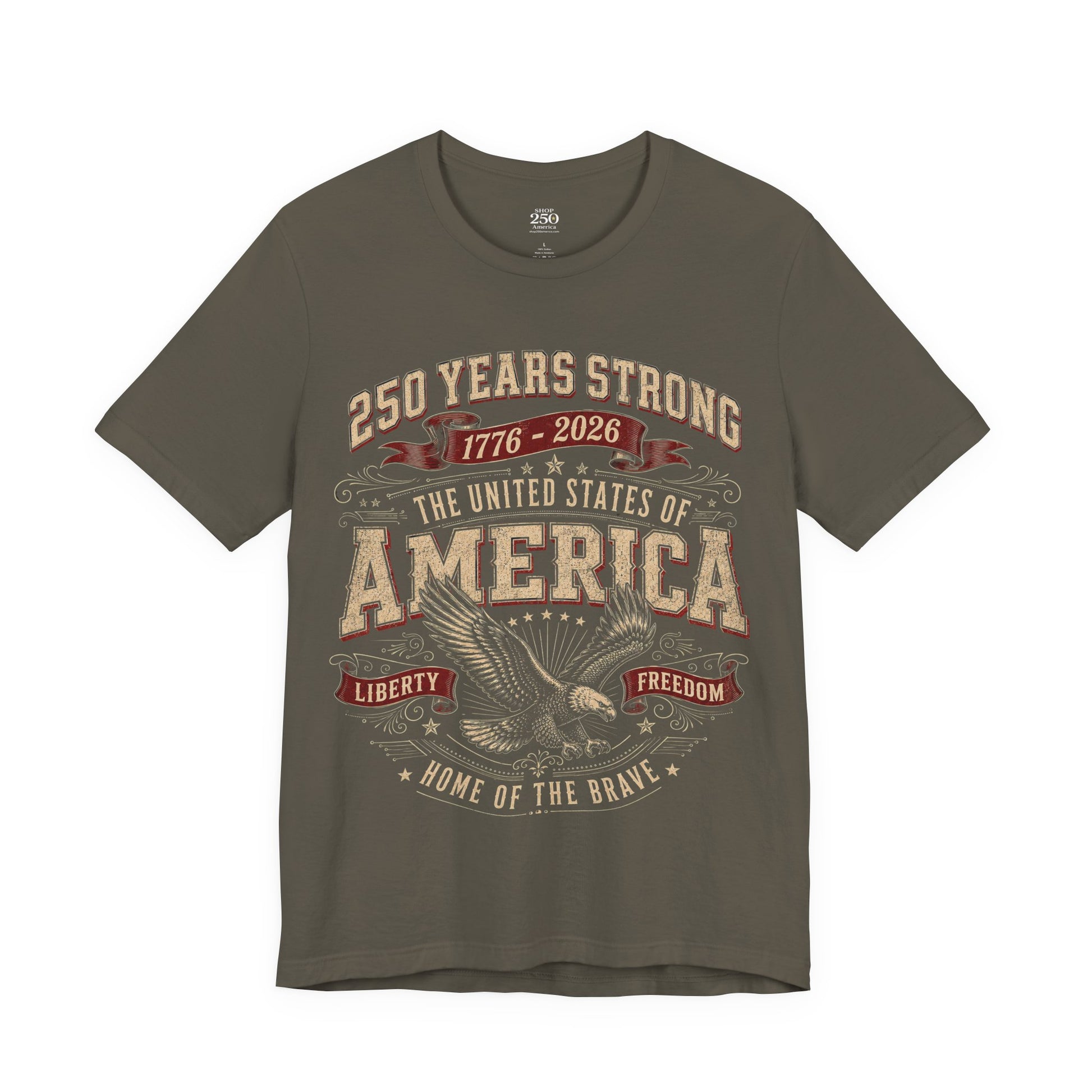 America 250 Eagle Liberty Tee army green unisex tee, 250 Years Strong 1776–2026