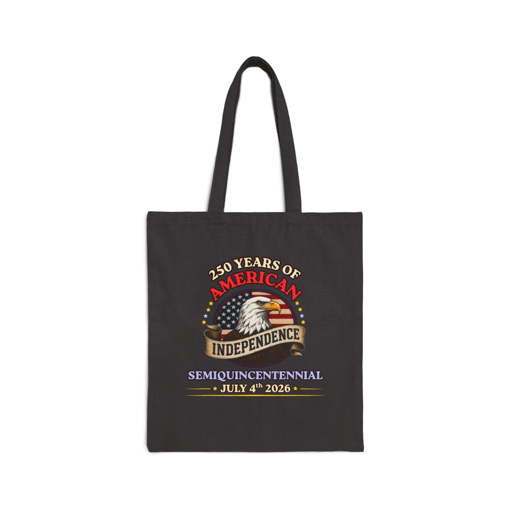 America 250 independence eagle canvas tote bag in black canvas, vintage Americana eagle print, 15x16