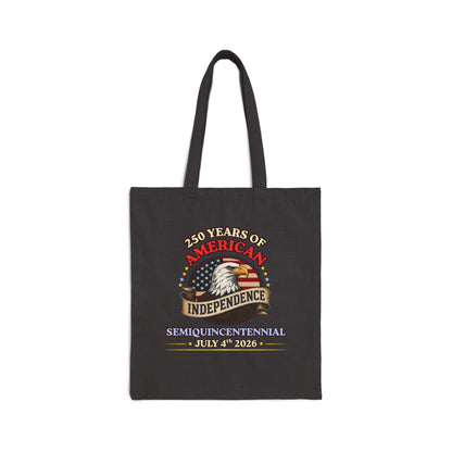 America 250 independence eagle canvas tote bag in black canvas, vintage Americana eagle print, 15x16