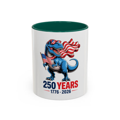 Rex Revere Patriotic T-Rex Mug — America 250 Years 1776–2026 Coffee Cup