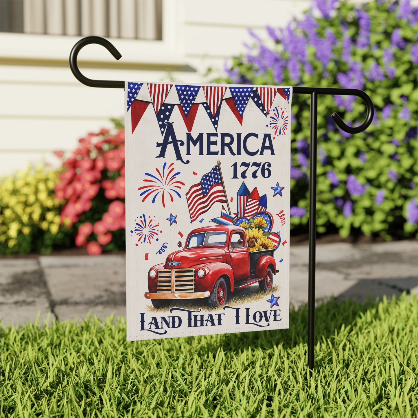 Americana Garden Flag – 'America 1776 Land That I Love' Patriotic Truck Banner