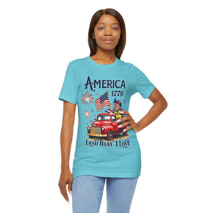 Patriotic Red Truck T‑Shirt — "America 1776 Land That I Love" Fourth of July Tee