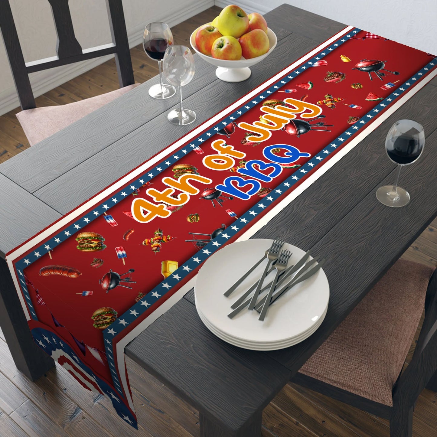 BBQ 4th of July Table Runner | Patriotic American Independence Day | Trump 4th Of July Table Runner For Kitchen 682359 - GOP