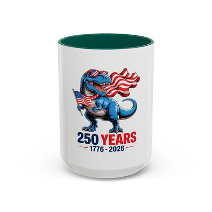Rex Revere Patriotic T-Rex Mug — America 250 Years 1776–2026 Coffee Cup