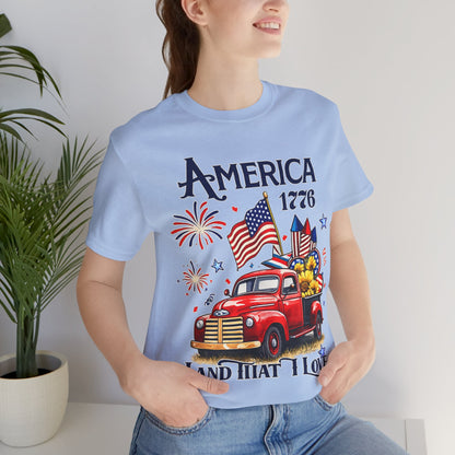 Patriotic Red Truck T‑Shirt — "America 1776 Land That I Love" Fourth of July Tee