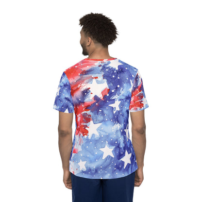 Patriotic Watercolor Stars Tee – American Flag AOP Sports Jersey