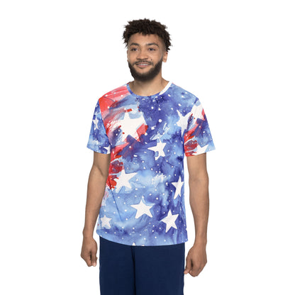 Patriotic Watercolor Stars Tee – American Flag AOP Sports Jersey