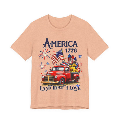 Patriotic Red Truck T‑Shirt — "America 1776 Land That I Love" Fourth of July Tee