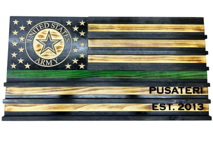 Custom Challenge Coin Display American Flag with Engraved Badge and Personalization