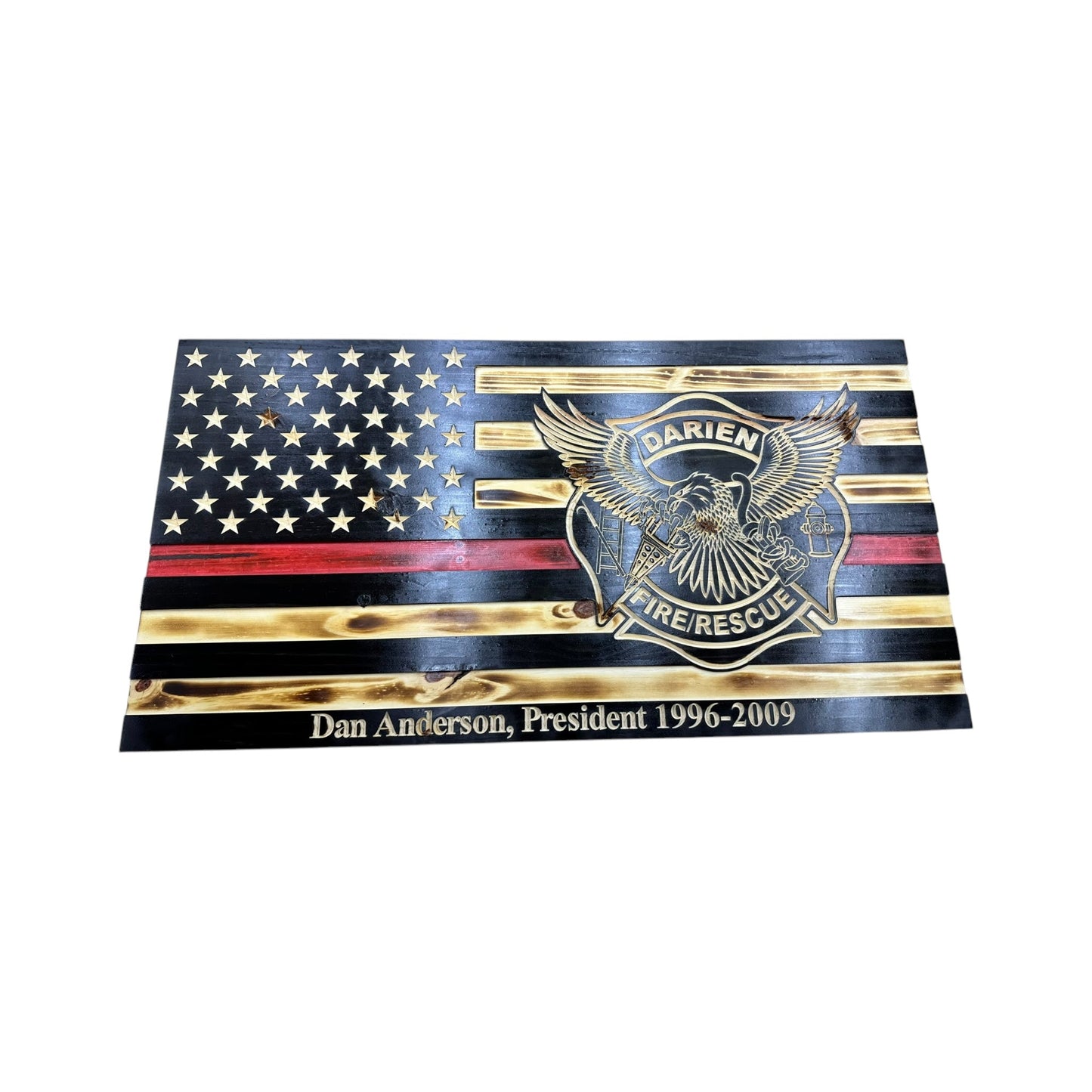 Wooden Thin Red Line American Flag with Custom Logo and Personalization