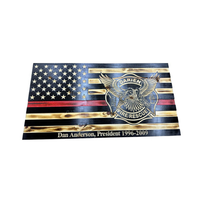 Wooden Thin Red Line American Flag with Custom Logo and Personalization