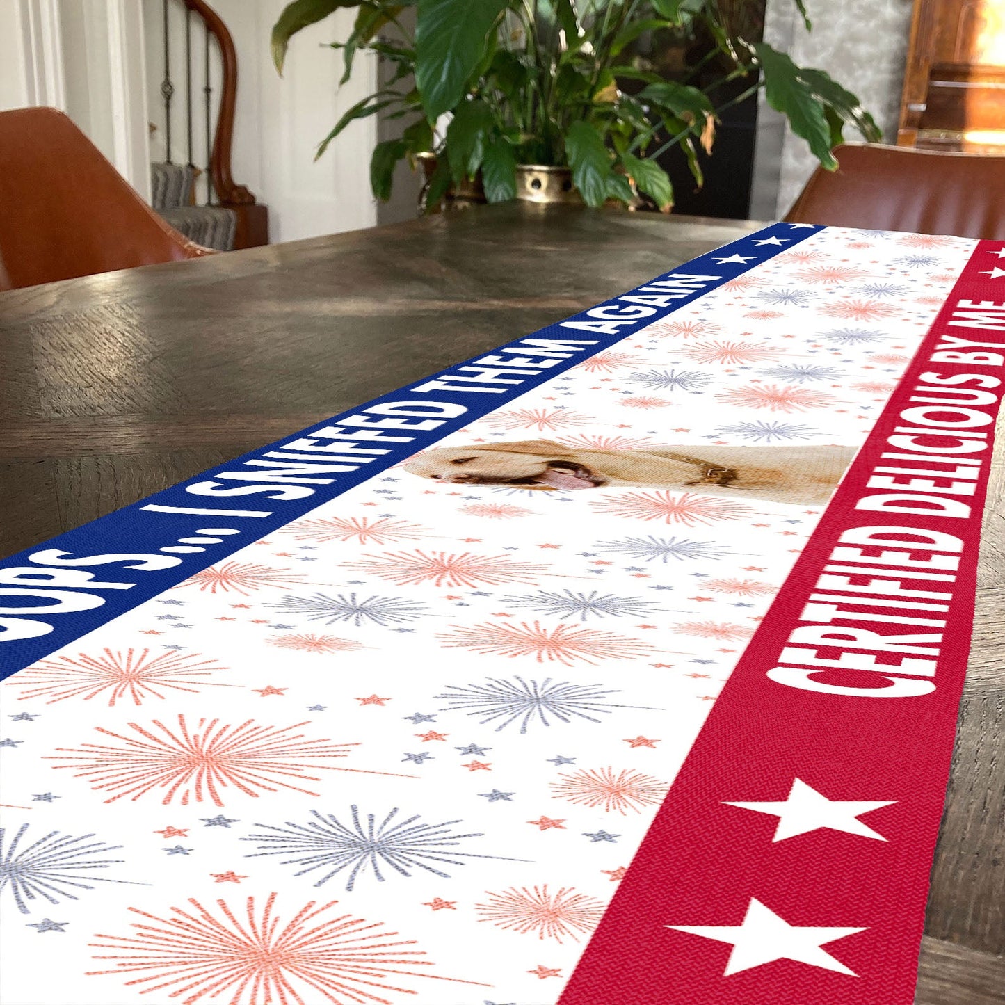 Personalized Oops We Sniffed Them Again Table Runner | Custom Dog Photo | Patriotic 4th Of July Table Runner For Kitchen 682365