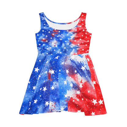 Patriotic Watercolor Stars Skater Dress — Red, White & Blue Fourth of July AOP