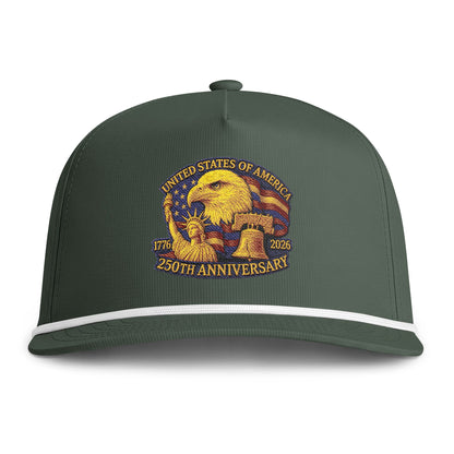 250th Anniversary USA Eagle Embroidered Rope Cap — Sunwashed Patriotic Hat