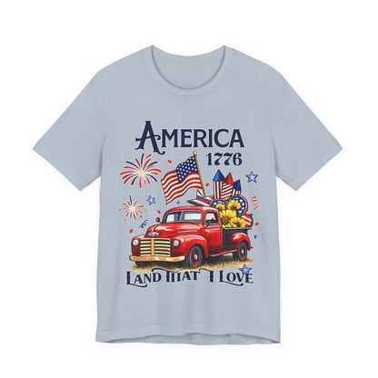 Patriotic Red Truck T‑Shirt — "America 1776 Land That I Love" Fourth of July Tee