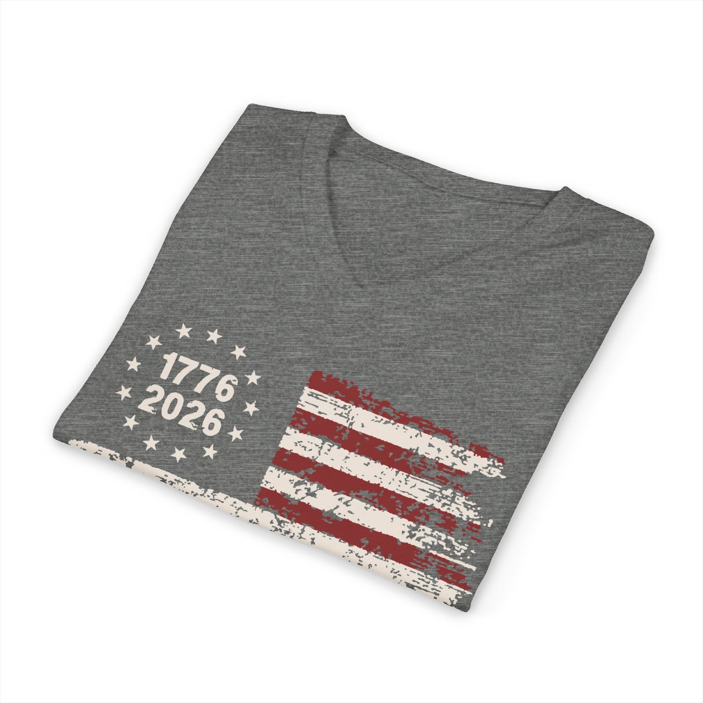 America 250 Distressed Flag V-Neck Tee 1776-2026