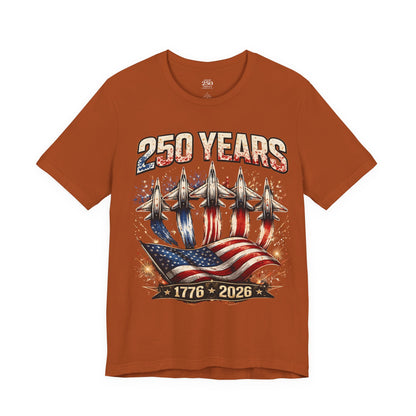 250 Years Patriotic T-Shirt – American Flag & Jets, 1776–2026 Anniversary Tee