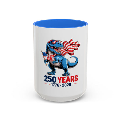 Rex Revere Patriotic T-Rex Mug — America 250 Years 1776–2026 Coffee Cup