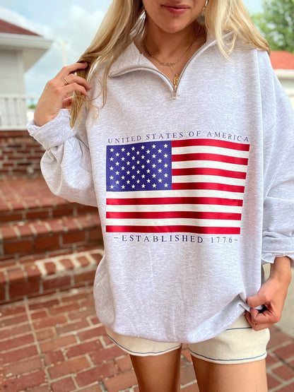 All American Flag 1/4 Zip Pullover - Patriotic | Wild Kard