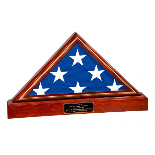 Flag and Pedestal Display Case, Gold Trim Flag Display Case, Gold Trim