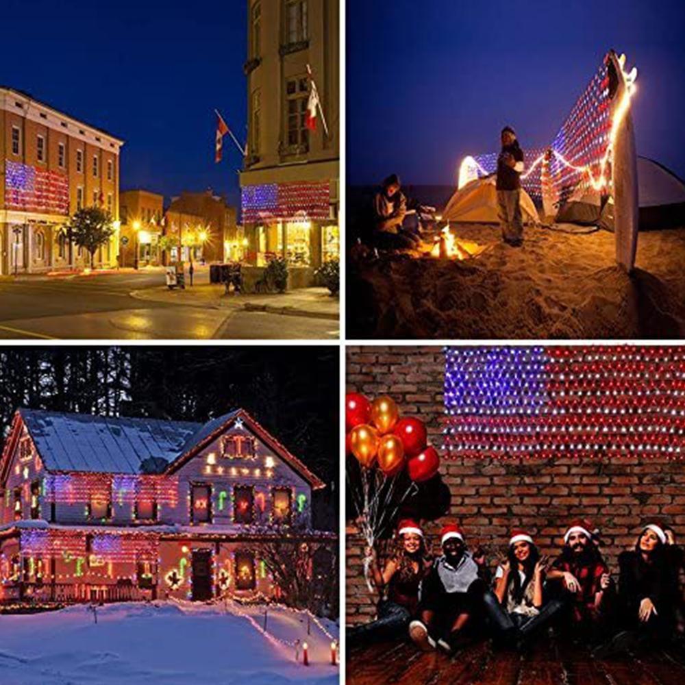 US Flag String Lights with 420 Bright LEDs Waterproof Flag Net Lights