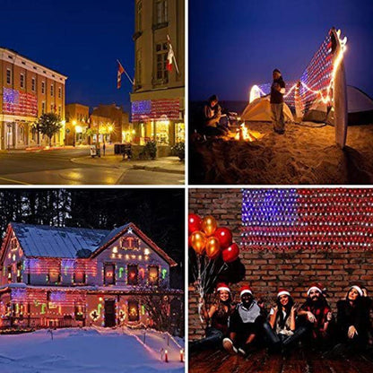US Flag String Lights with 420 Bright LEDs Waterproof Flag Net Lights