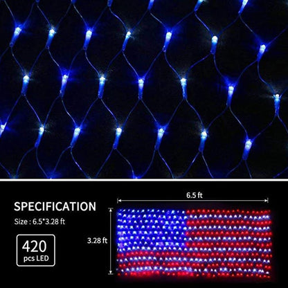US Flag String Lights with 420 Bright LEDs Waterproof Flag Net Lights