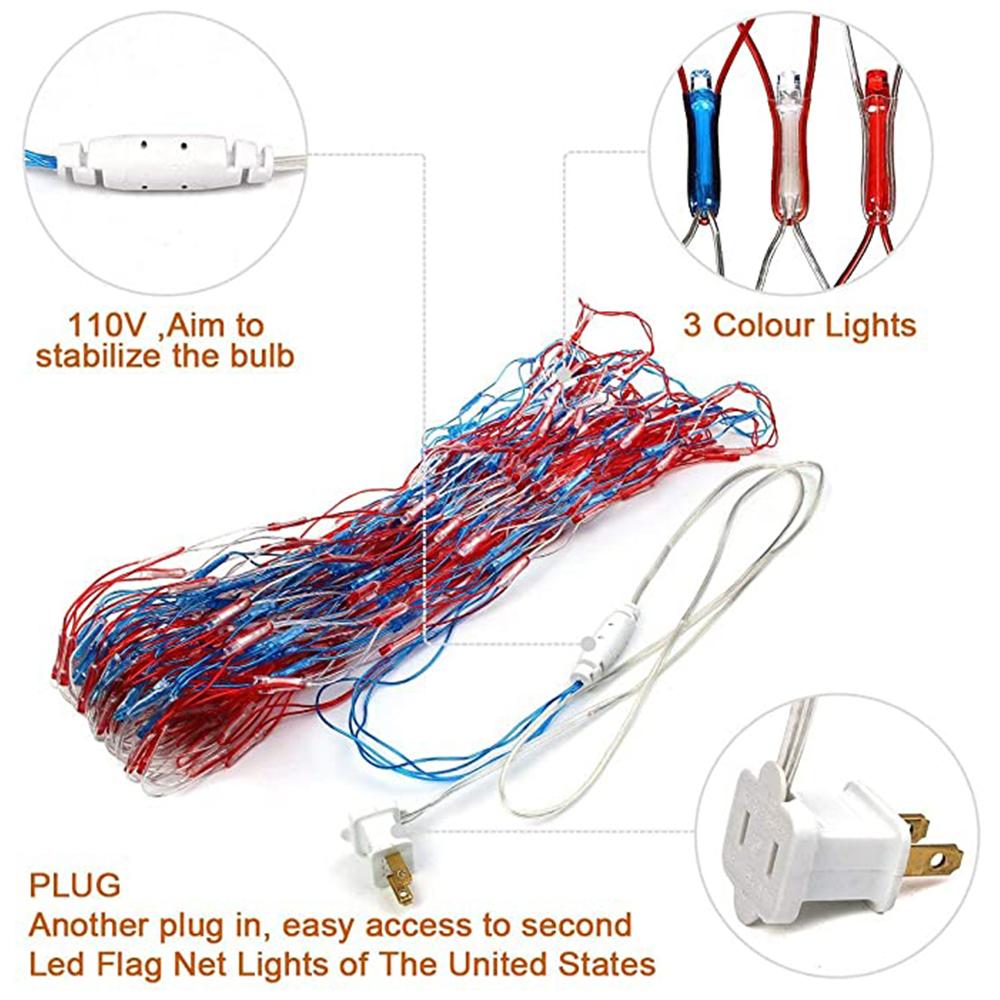 US Flag String Lights with 420 Bright LEDs Waterproof Flag Net Lights