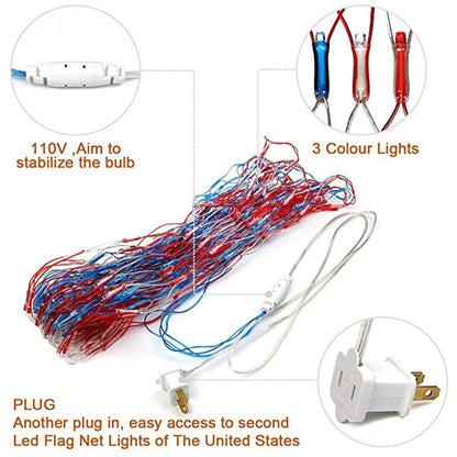 US Flag String Lights with 420 Bright LEDs Waterproof Flag Net Lights