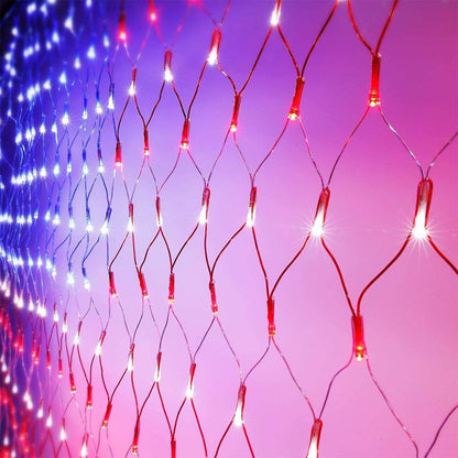 US Flag String Lights with 420 Bright LEDs Waterproof Flag Net Lights