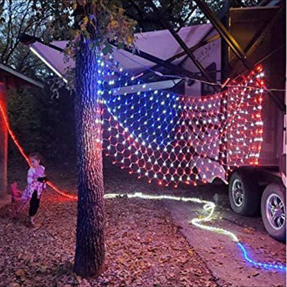 US Flag String Lights with 420 Bright LEDs Waterproof Flag Net Lights