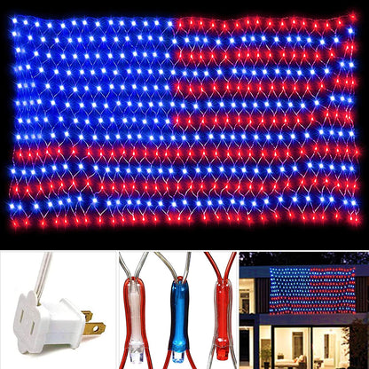 US Flag String Lights with 420 Bright LEDs Waterproof Flag Net Lights