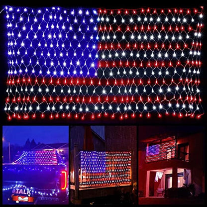 US Flag String Lights with 420 Bright LEDs Waterproof Flag Net Lights