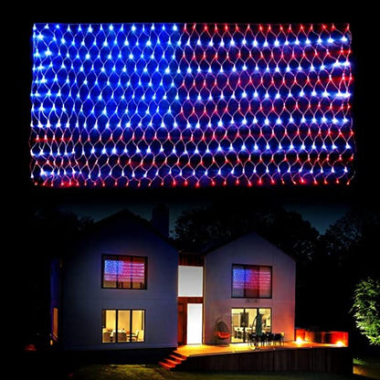 US Flag String Lights with 420 Bright LEDs Waterproof Flag Net Lights