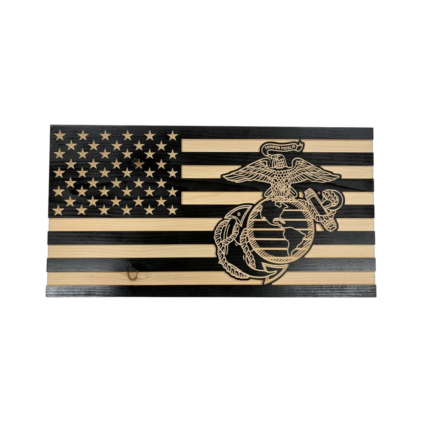 Wooden American Flag with Marine Corps Logo and Personalization