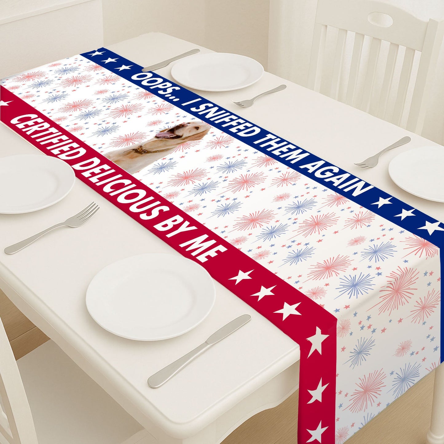 Personalized Oops We Sniffed Them Again Table Runner | Custom Dog Photo | Patriotic 4th Of July Table Runner For Kitchen 682365